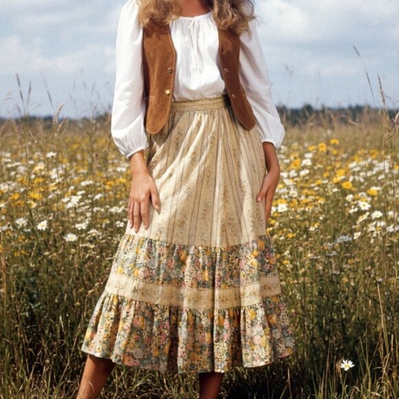 U-Too California Dresses & Skirts - Vintage 70s U-Too California Skirt Floral Boho Hippie Prairie Midi Sz 9/10